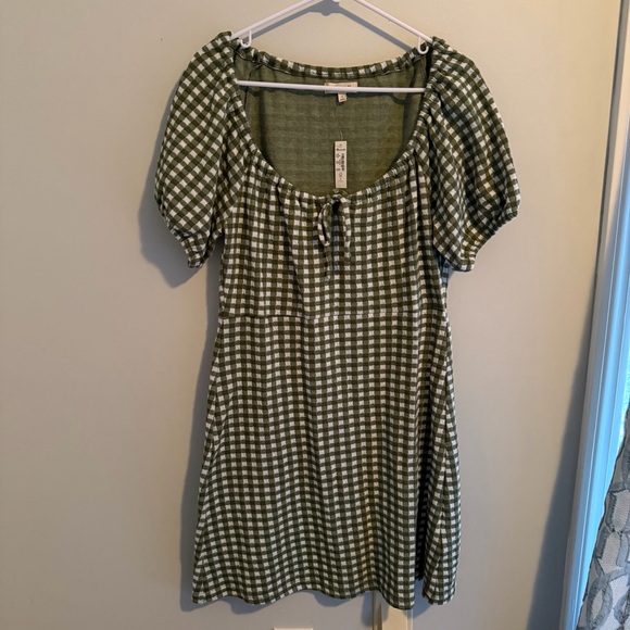 Madewell | Jacquard Puff-Sleeve Mini Sun Dress in Gingham Check Print Green NEW - Picture 5 of 9